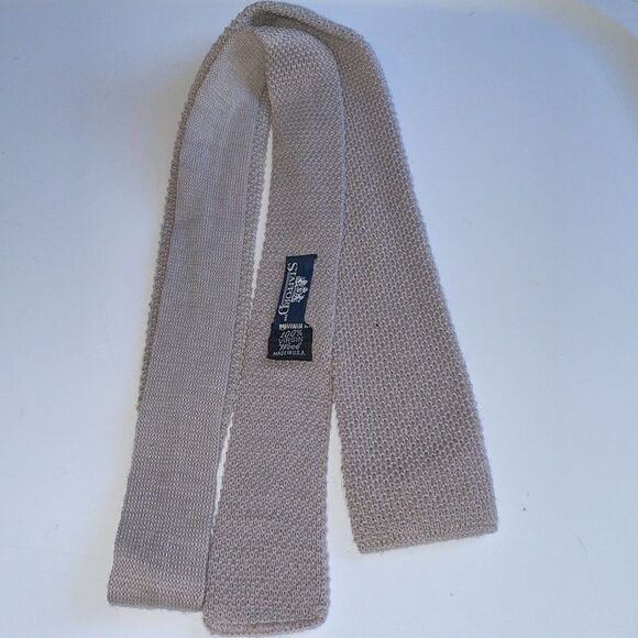 Vtg 80s Stafford light gray knit wool skinny tie with square end - Picture 5 of 6